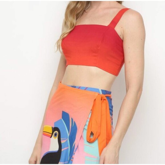 Farm Rio Tops - Farm Rio Anthropologie Tuca Tropica Cropped Blouse Tank Top Smocked L-G 255811